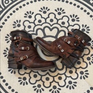 Freebird Brown Ankle Boots with Buckle Detail